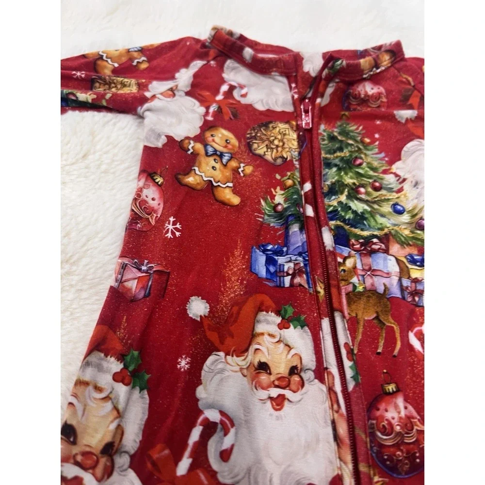 Bums & Roses Christmas Pajamas 18-24 Months One Piece Sleeper Santa Bamboo